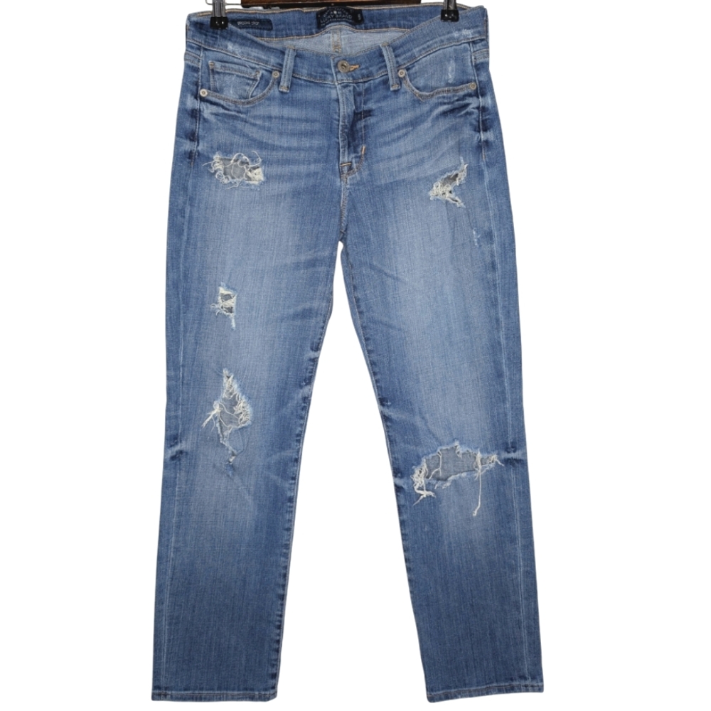 Lucky Brand Brooke Crop Distressed Light Wash Blue Straight Leg Jeans Size 6/28